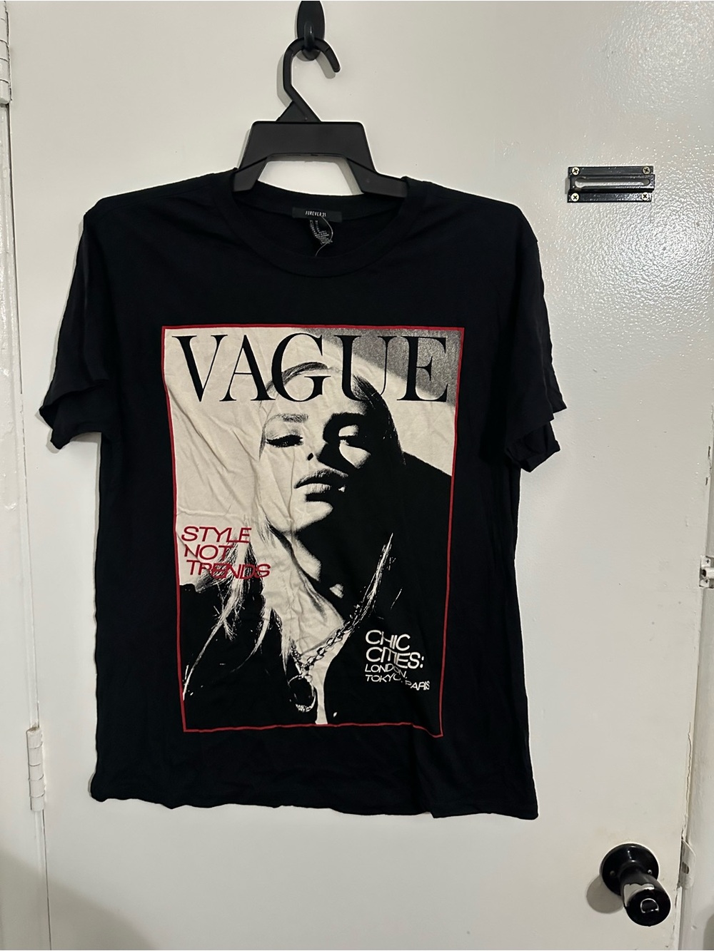 Forever 21 Black Vague Graphic Tee with Red Accent